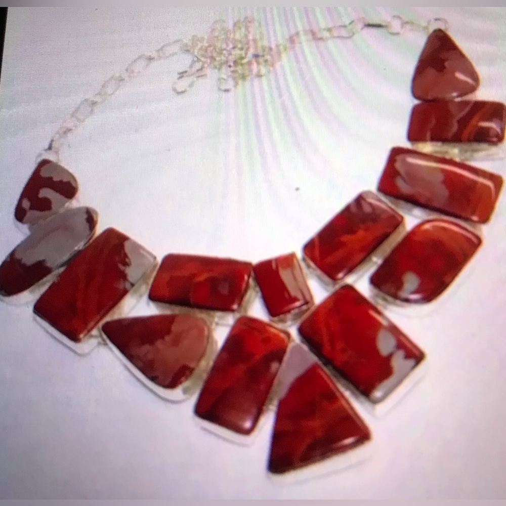 Red Jasper Stamped Solid 925 Sterling Silver Necklace